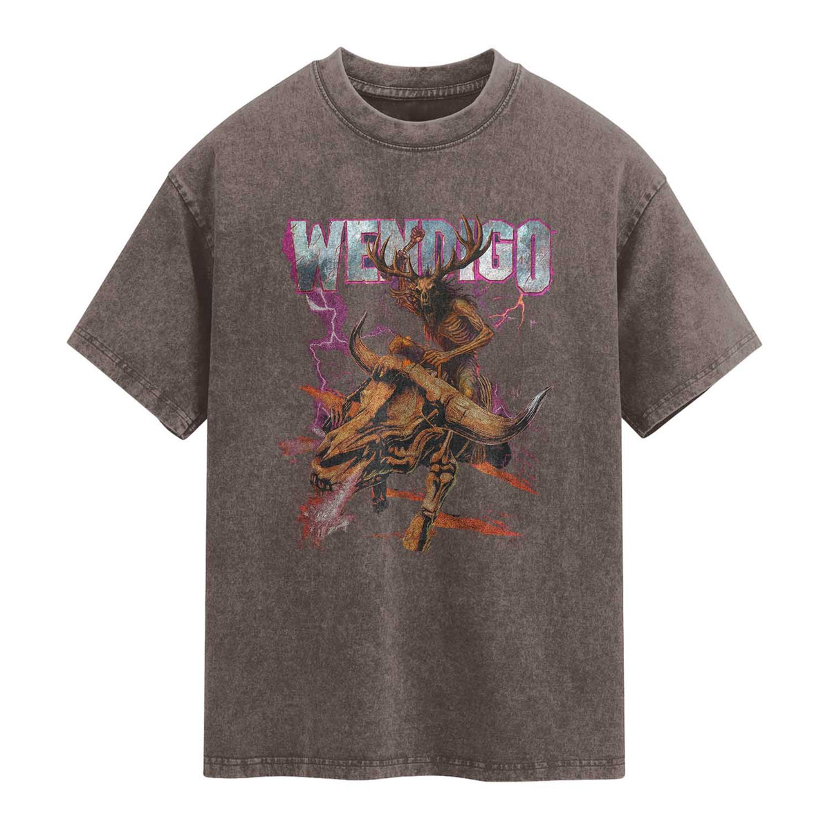 Wendigo Washed Cotton T-Shirt Riding Skeleton Cryptid Occult Dark Fantasy