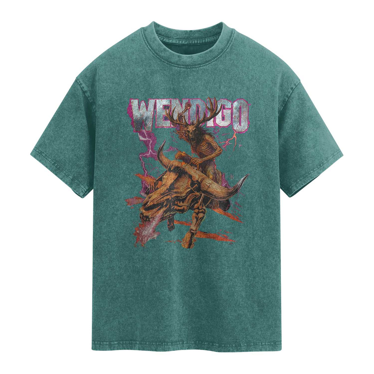 Wendigo Washed Cotton T-Shirt Riding Skeleton Cryptid Occult Dark Fantasy