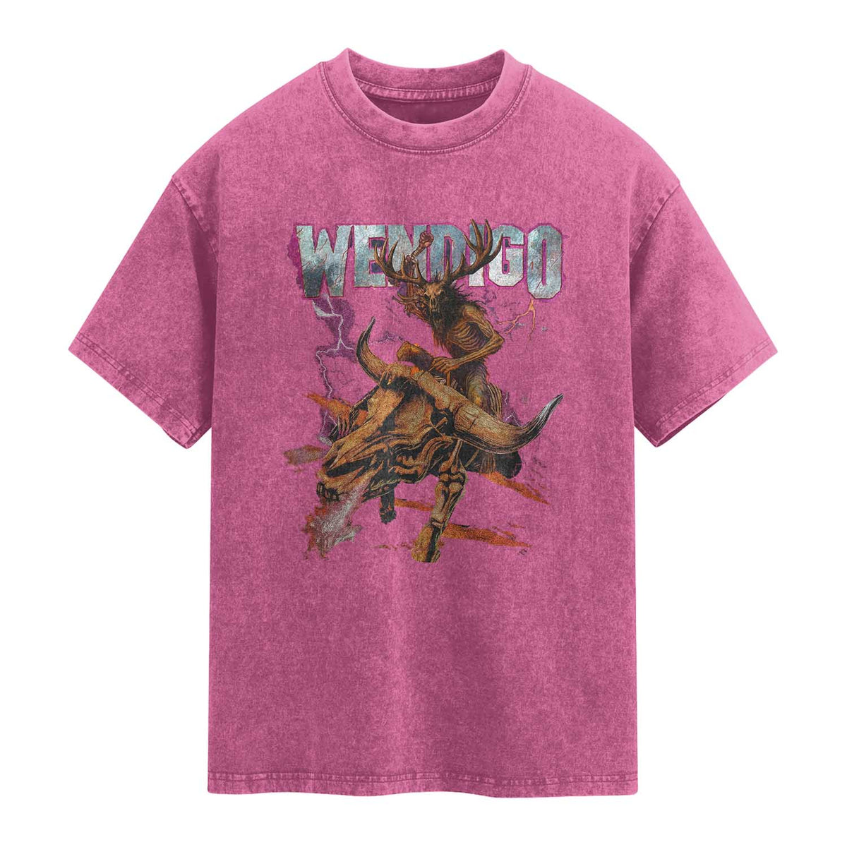 Wendigo Washed Cotton T-Shirt Riding Skeleton Cryptid Occult Dark Fantasy