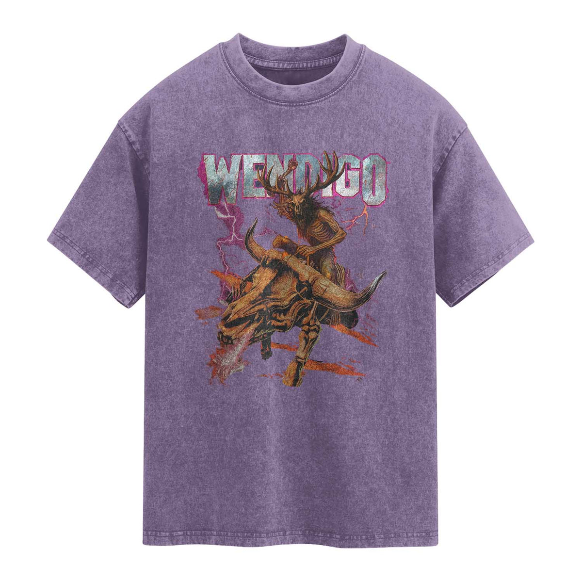 Wendigo Washed Cotton T-Shirt Riding Skeleton Cryptid Occult Dark Fantasy