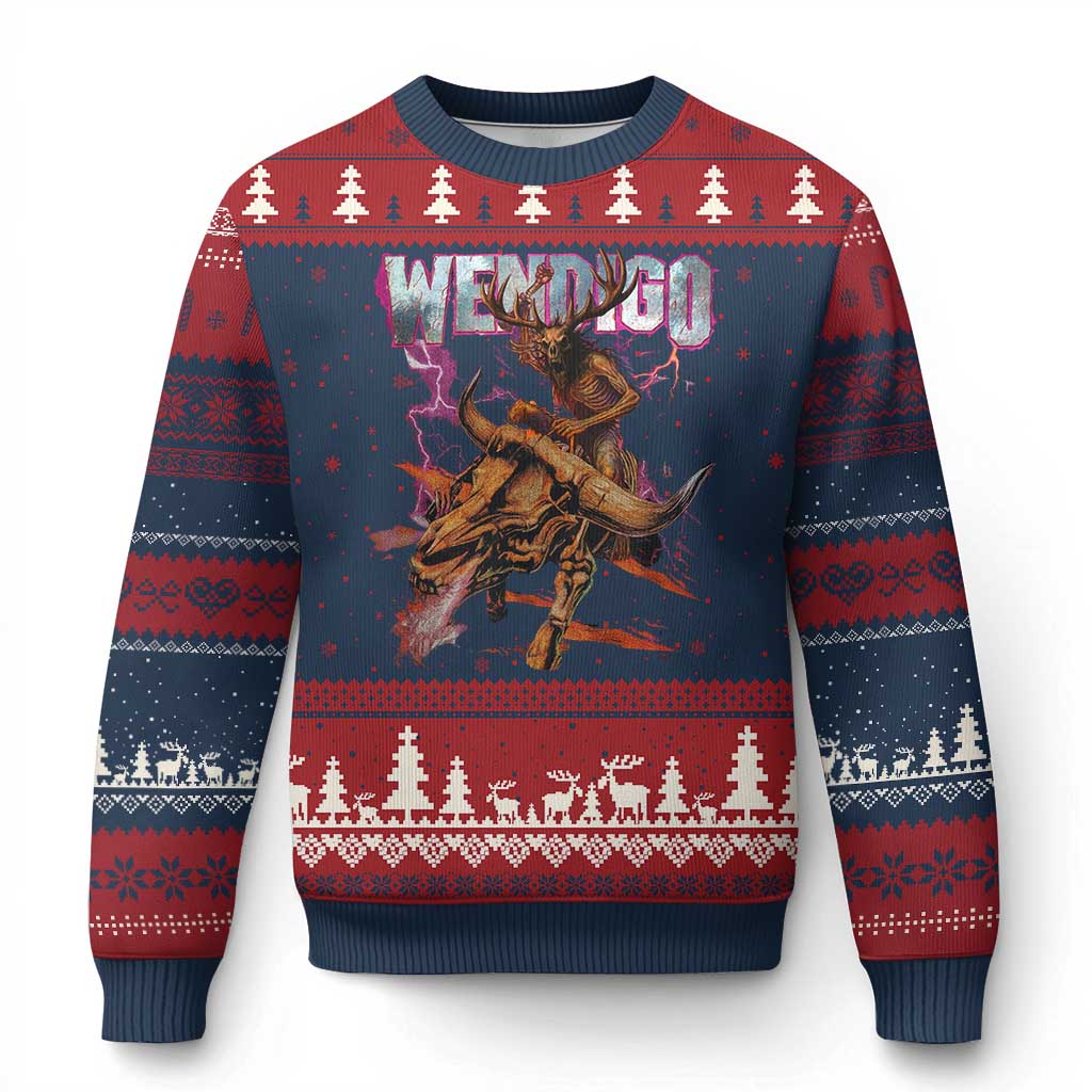 Wendigo Ugly Christmas Sweater Riding Skeleton Cryptid Occult Dark Fantasy - Wonder Print Shop