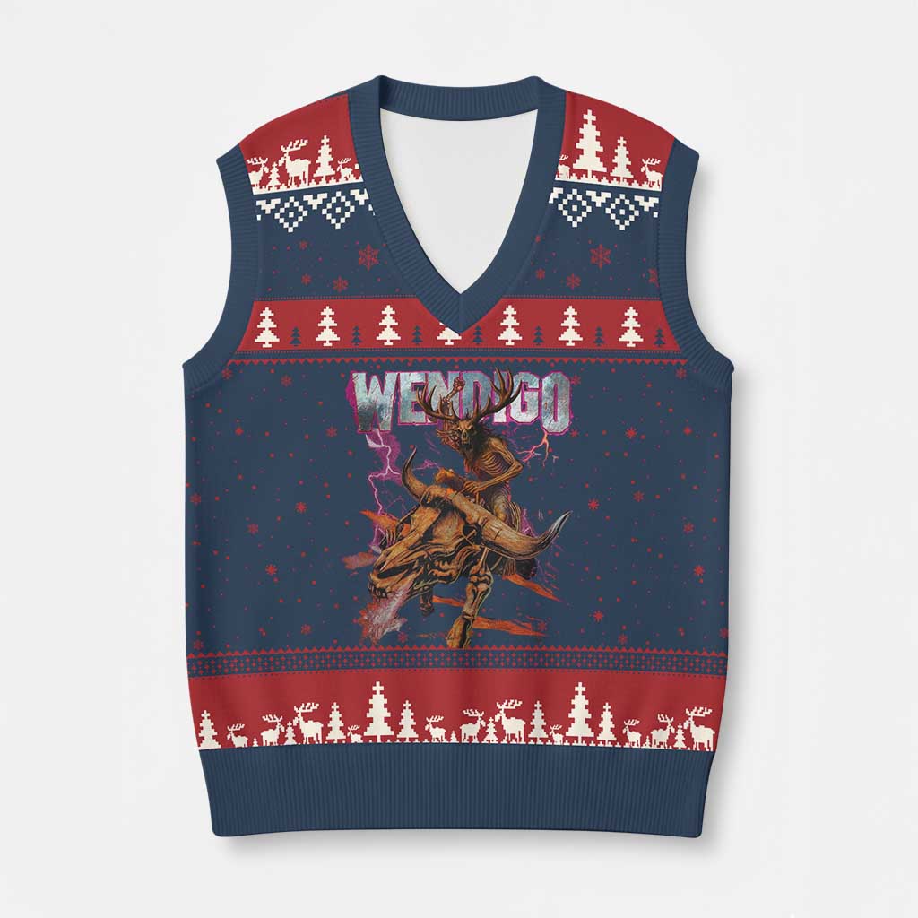Wendigo V-Neck Knit Sweater Vest Riding Skeleton Cryptid Occult Dark Fantasy - Wonder Print Shop