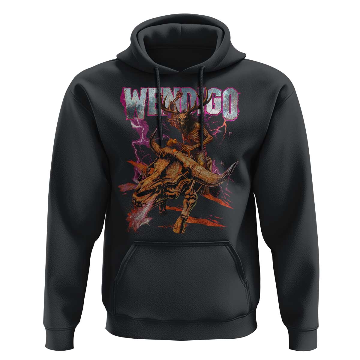 Wendigo Hoodie Riding Skeleton Cryptid Occult Dark Fantasy - Wonder Print Shop