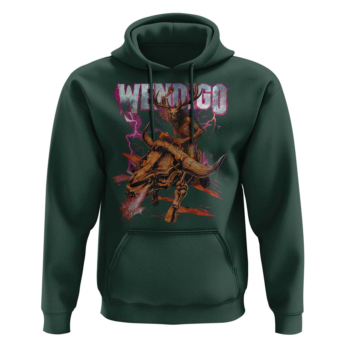 Wendigo Hoodie Riding Skeleton Cryptid Occult Dark Fantasy - Wonder Print Shop