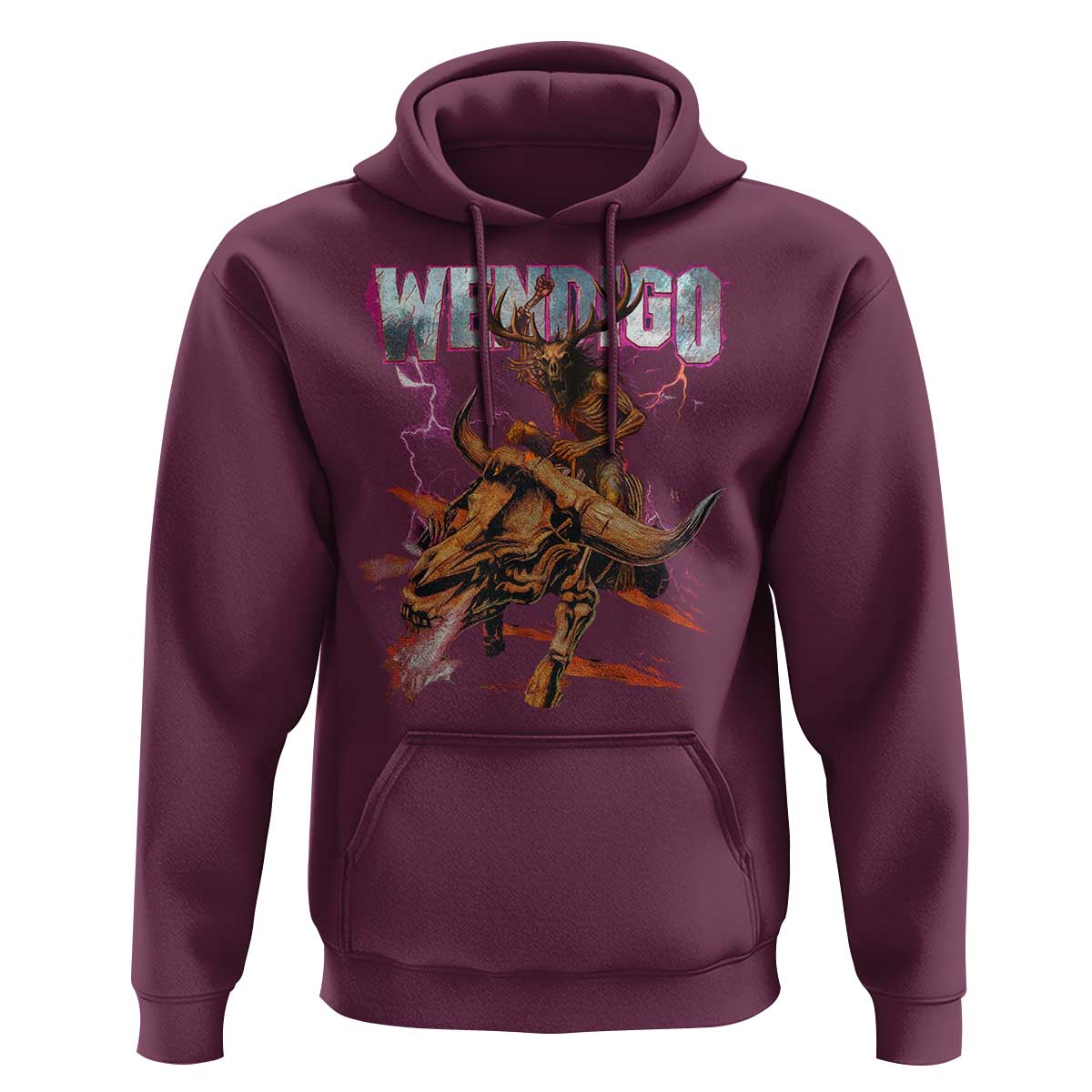 Wendigo Hoodie Riding Skeleton Cryptid Occult Dark Fantasy - Wonder Print Shop