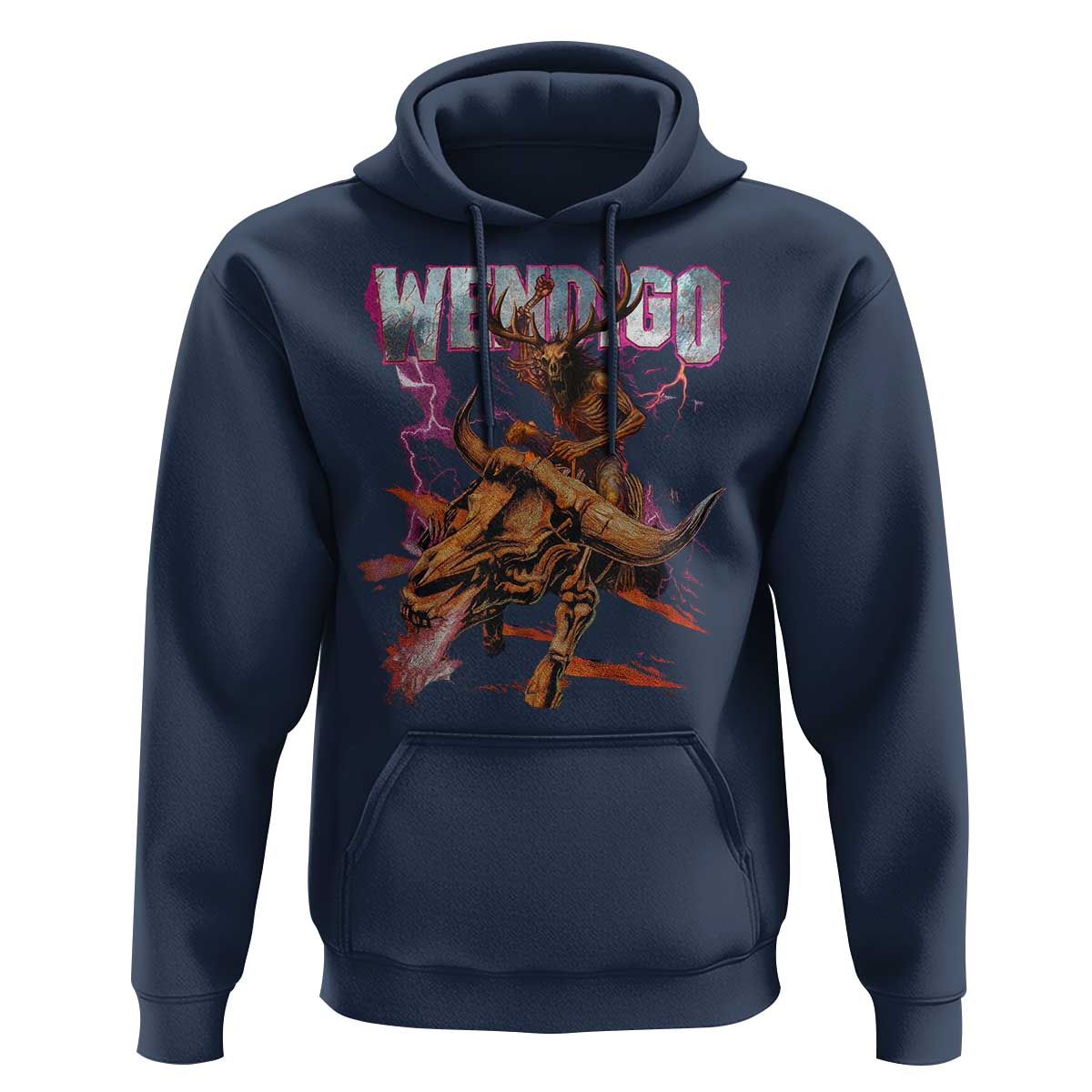 Wendigo Hoodie Riding Skeleton Cryptid Occult Dark Fantasy - Wonder Print Shop