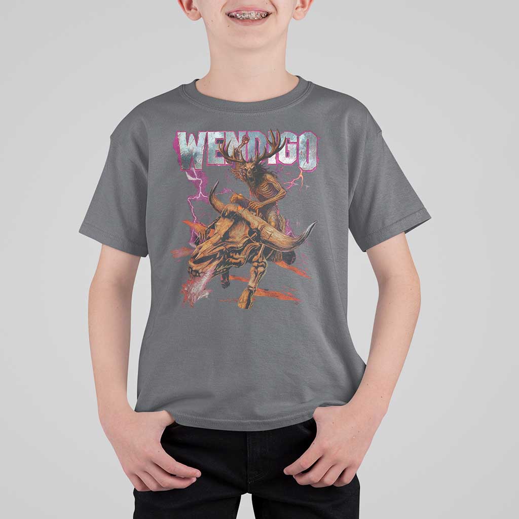 Wendigo T Shirt For Kid Riding Skeleton Cryptid Occult Dark Fantasy - Wonder Print Shop