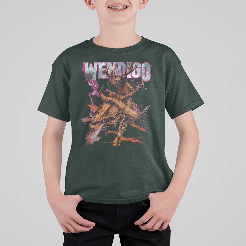 Wendigo T Shirt For Kid Riding Skeleton Cryptid Occult Dark Fantasy - Wonder Print Shop