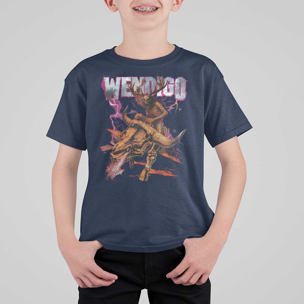 Wendigo T Shirt For Kid Riding Skeleton Cryptid Occult Dark Fantasy - Wonder Print Shop