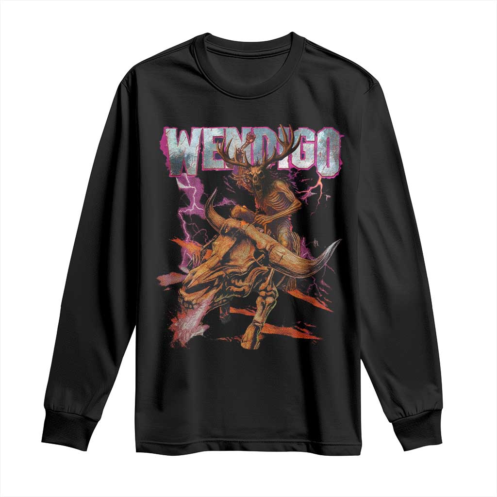 Wendigo Long Sleeve Shirt Riding Skeleton Cryptid Occult Dark Fantasy - Wonder Print Shop