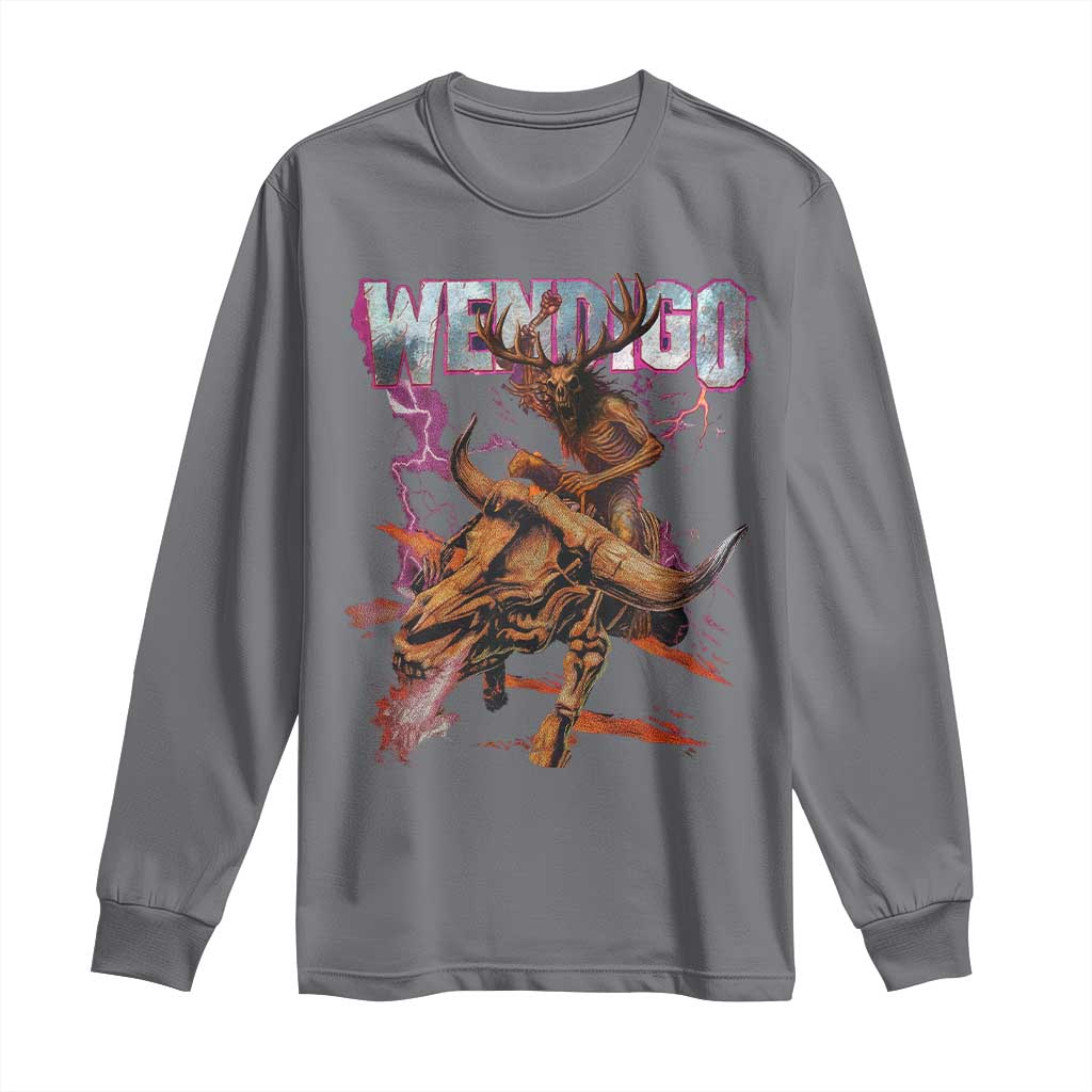 Wendigo Long Sleeve Shirt Riding Skeleton Cryptid Occult Dark Fantasy - Wonder Print Shop