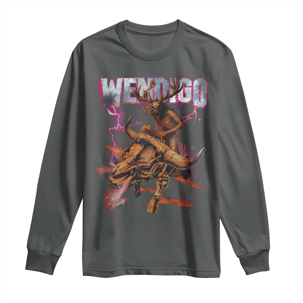 Wendigo Long Sleeve Shirt Riding Skeleton Cryptid Occult Dark Fantasy - Wonder Print Shop