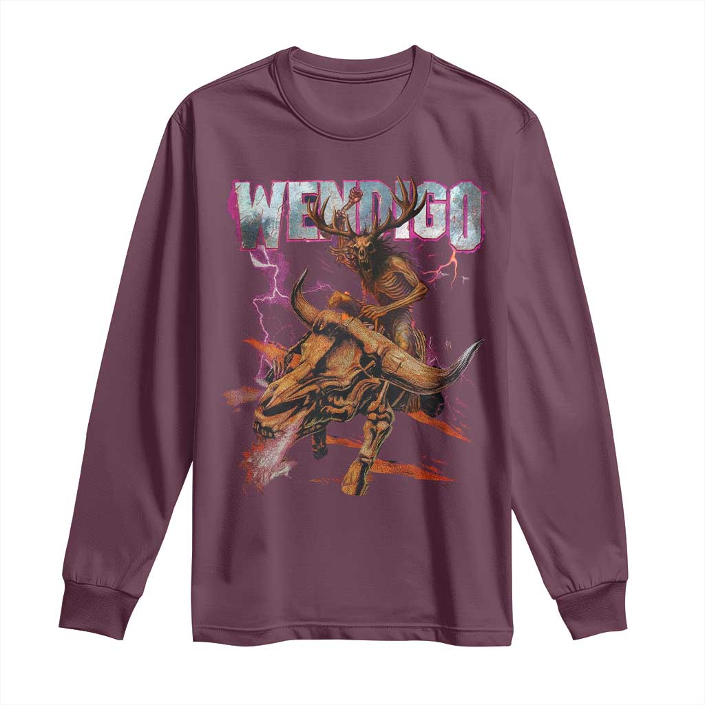 Wendigo Long Sleeve Shirt Riding Skeleton Cryptid Occult Dark Fantasy - Wonder Print Shop