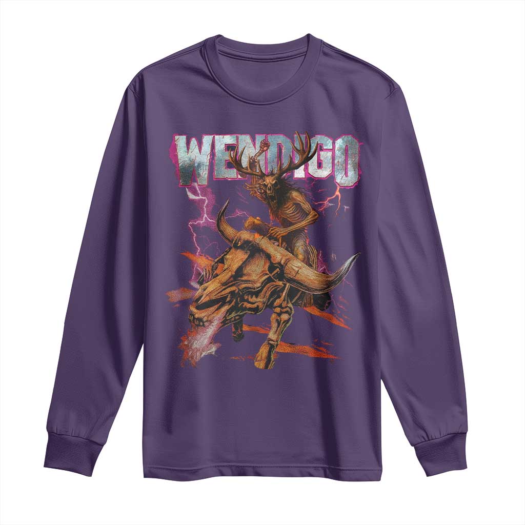 Wendigo Long Sleeve Shirt Riding Skeleton Cryptid Occult Dark Fantasy - Wonder Print Shop