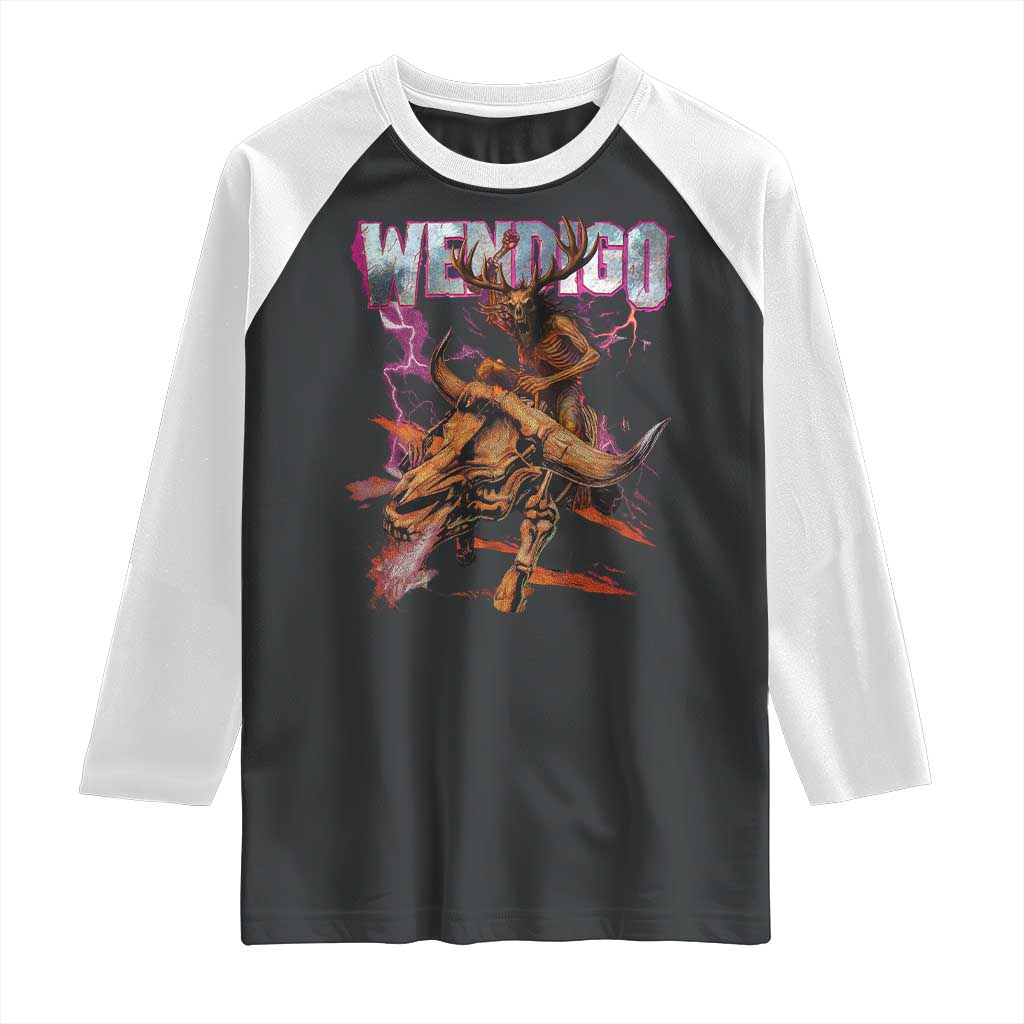 Wendigo Raglan Shirt Riding Skeleton Cryptid Occult Dark Fantasy - Wonder Print Shop