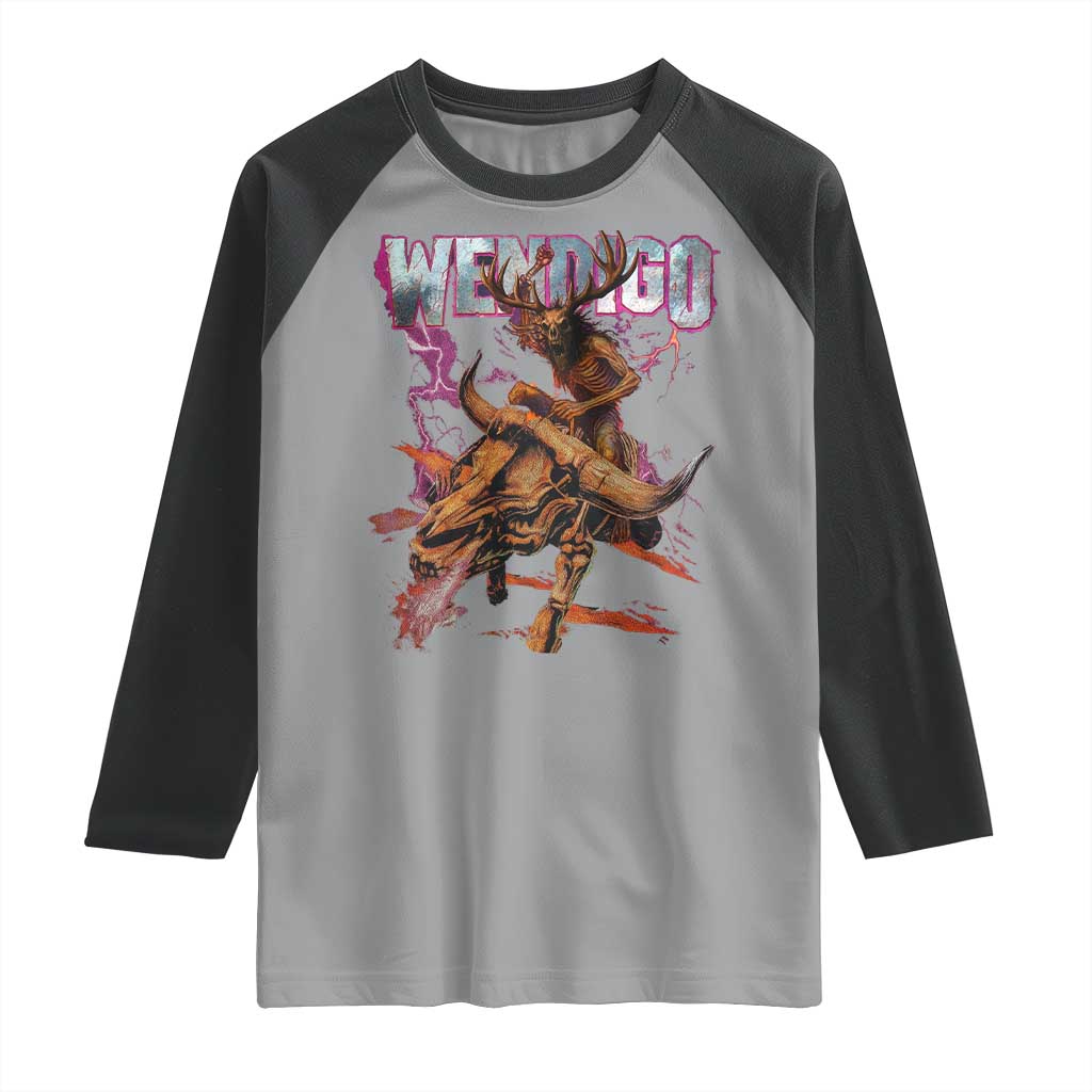 Wendigo Raglan Shirt Riding Skeleton Cryptid Occult Dark Fantasy - Wonder Print Shop
