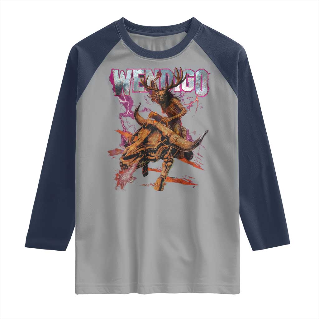 Wendigo Raglan Shirt Riding Skeleton Cryptid Occult Dark Fantasy - Wonder Print Shop