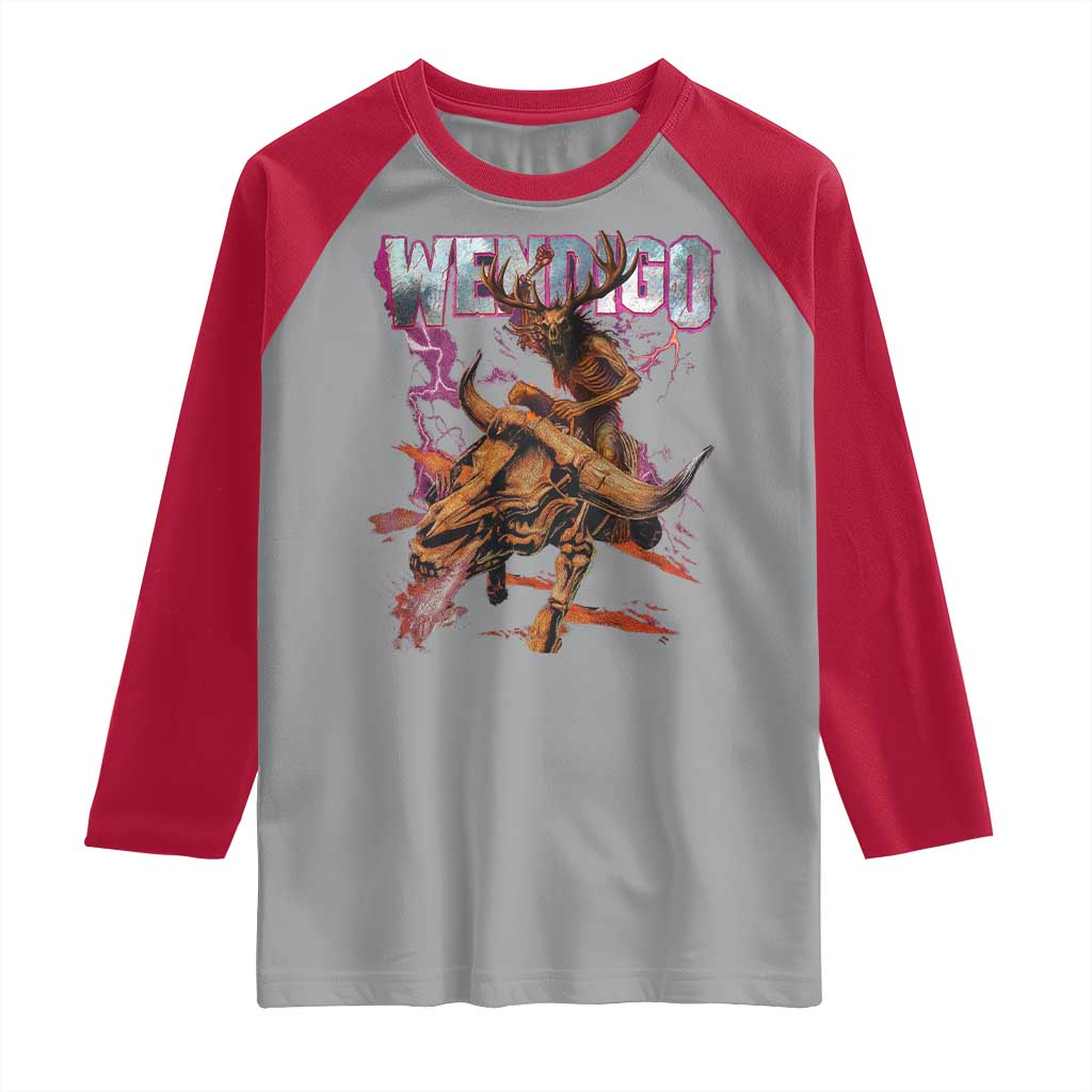 Wendigo Raglan Shirt Riding Skeleton Cryptid Occult Dark Fantasy - Wonder Print Shop