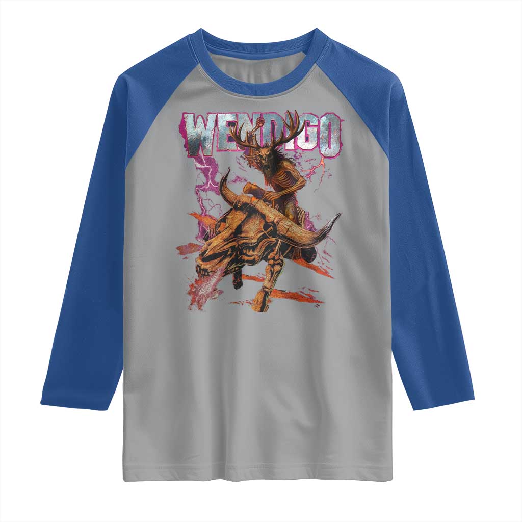 Wendigo Raglan Shirt Riding Skeleton Cryptid Occult Dark Fantasy - Wonder Print Shop
