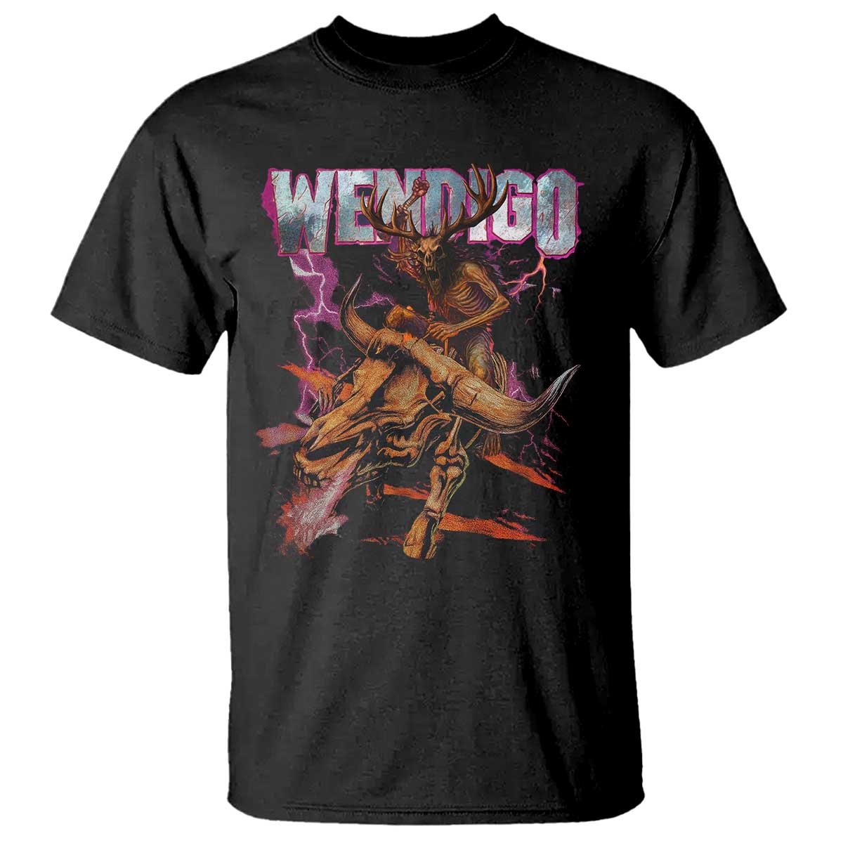 Wendigo T Shirt Riding Skeleton Cryptid Occult Dark Fantasy - Wonder Print Shop