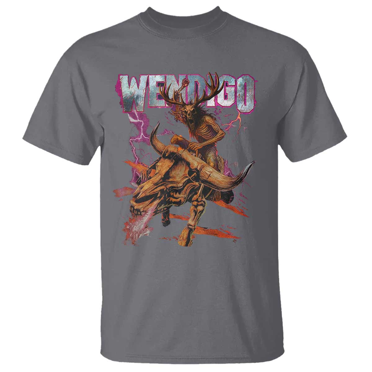 Wendigo T Shirt Riding Skeleton Cryptid Occult Dark Fantasy - Wonder Print Shop