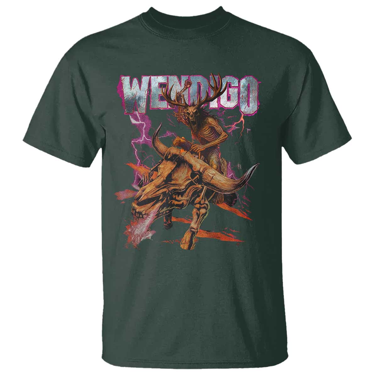 Wendigo T Shirt Riding Skeleton Cryptid Occult Dark Fantasy - Wonder Print Shop