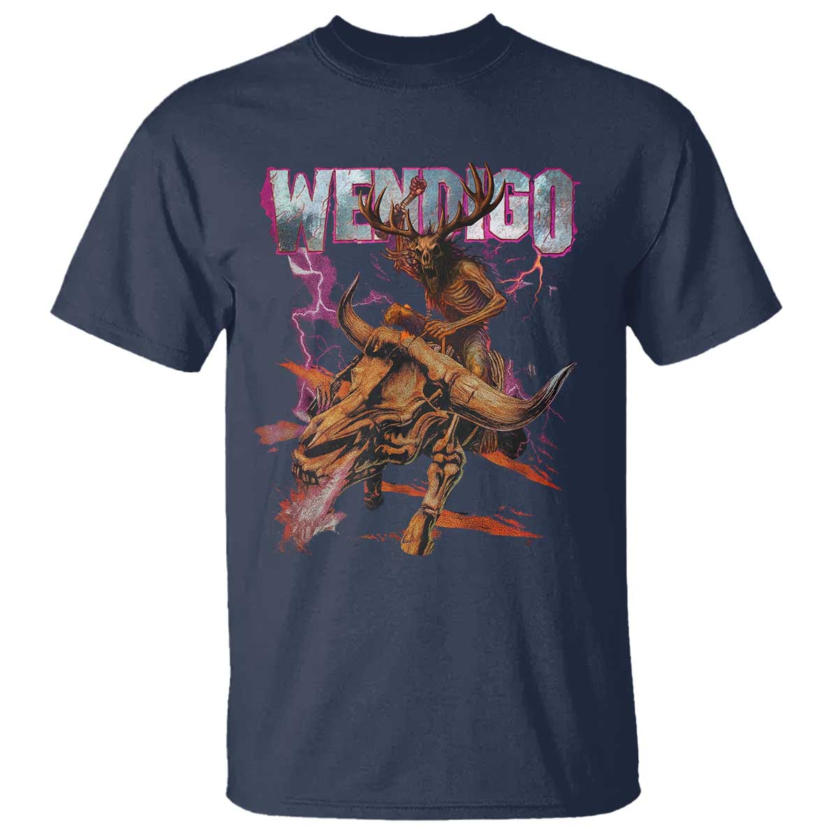 Wendigo T Shirt Riding Skeleton Cryptid Occult Dark Fantasy - Wonder Print Shop