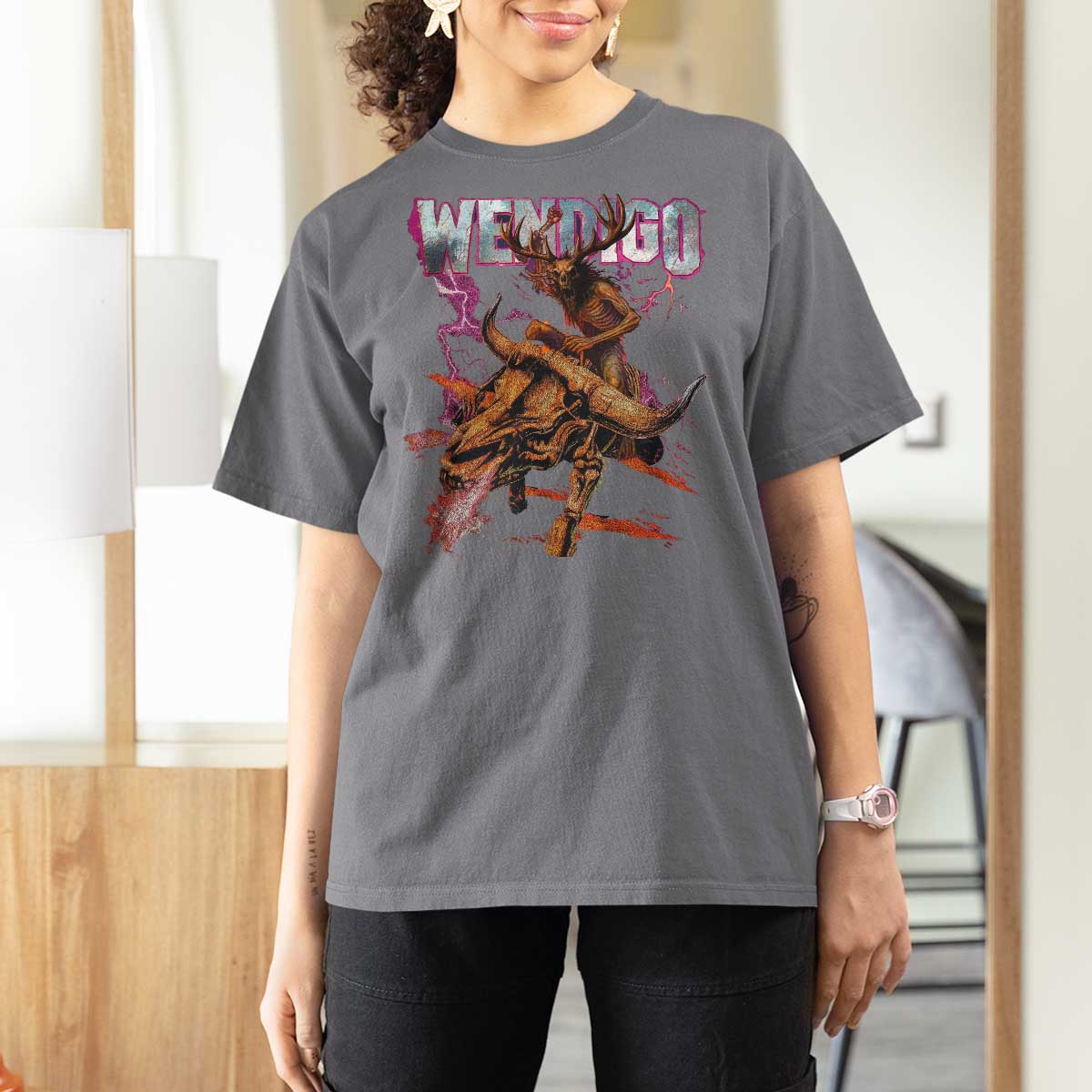 Wendigo T Shirt For Women Riding Skeleton Cryptid Occult Dark Fantasy - Wonder Print Shop