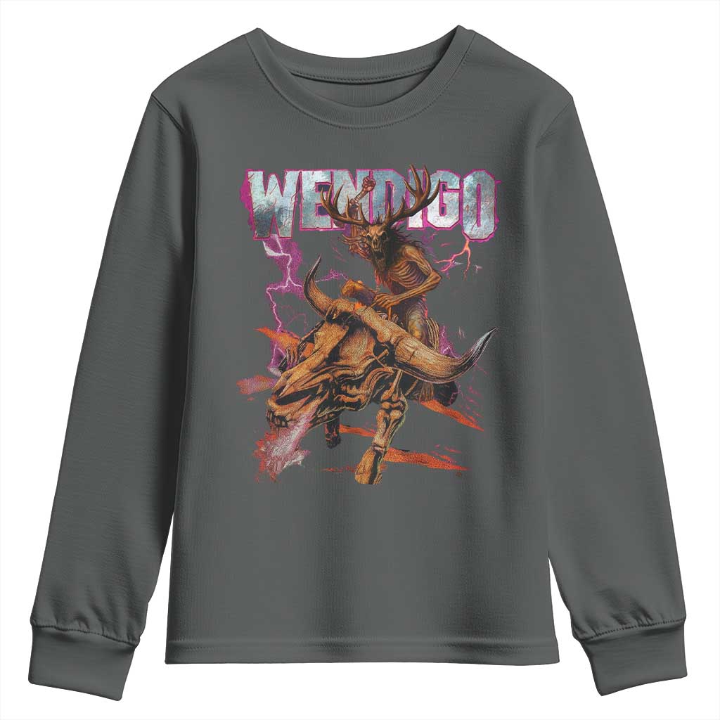 Wendigo Youth Sweatshirt Riding Skeleton Cryptid Occult Dark Fantasy - Wonder Print Shop