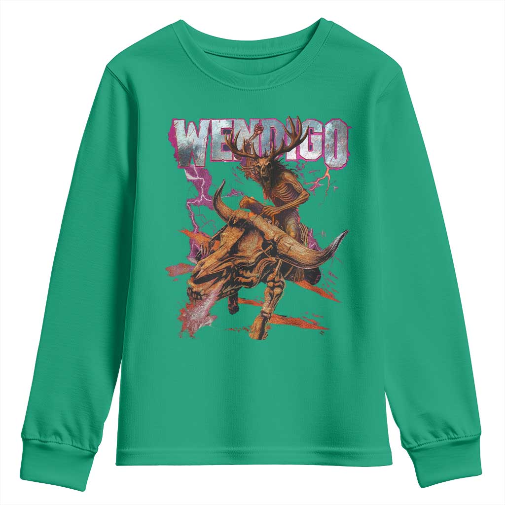 Wendigo Youth Sweatshirt Riding Skeleton Cryptid Occult Dark Fantasy - Wonder Print Shop