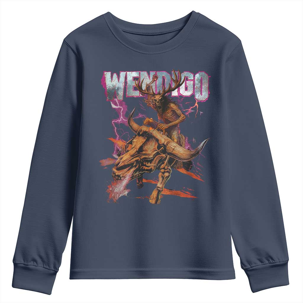 Wendigo Youth Sweatshirt Riding Skeleton Cryptid Occult Dark Fantasy - Wonder Print Shop