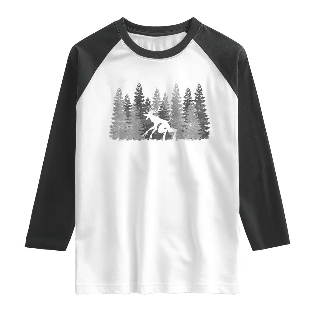 Wendigo Raglan Shirt Mountain Trees Cryptid Occult Dark Fantasy - Wonder Print Shop