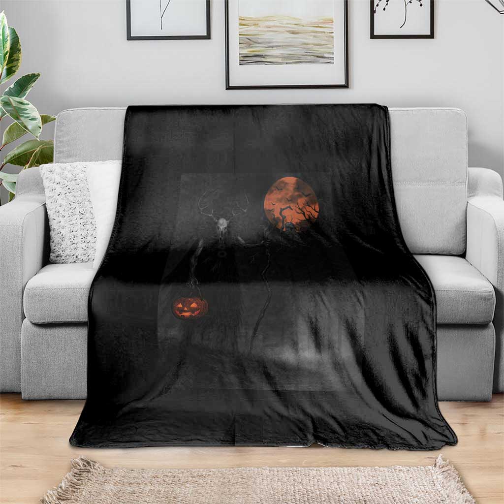 Halloween Wendigo Throw Blanket Scary Pumpkin Moon - Wonder Print Shop