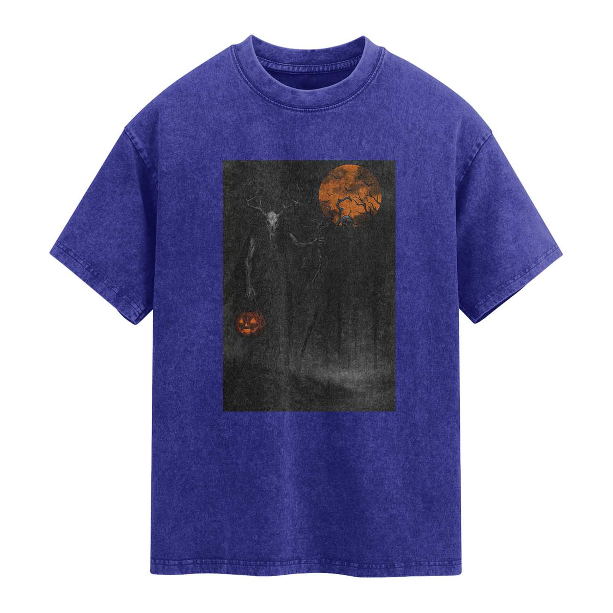 Halloween Wendigo Washed Cotton T-Shirt Scary Pumpkin Moon