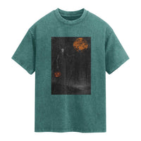 Halloween Wendigo Washed Cotton T-Shirt Scary Pumpkin Moon