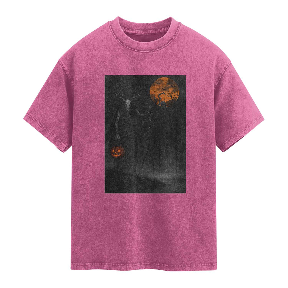 Halloween Wendigo Washed Cotton T-Shirt Scary Pumpkin Moon