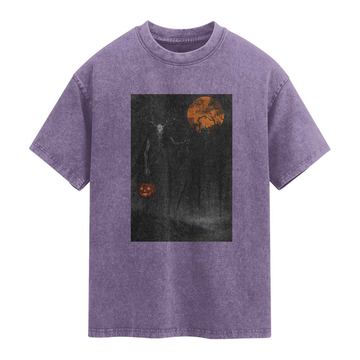 Halloween Wendigo Washed Cotton T-Shirt Scary Pumpkin Moon