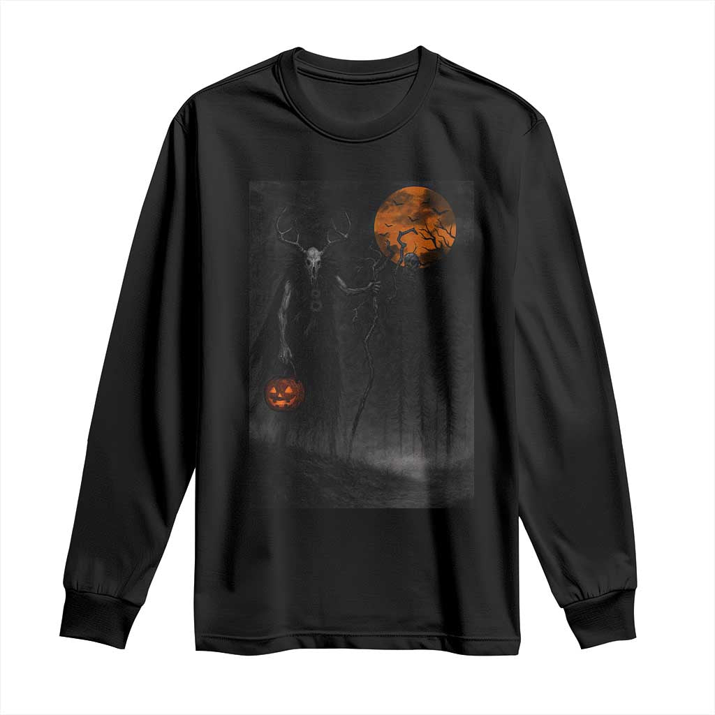 Halloween Wendigo Long Sleeve Shirt Scary Pumpkin Moon - Wonder Print Shop
