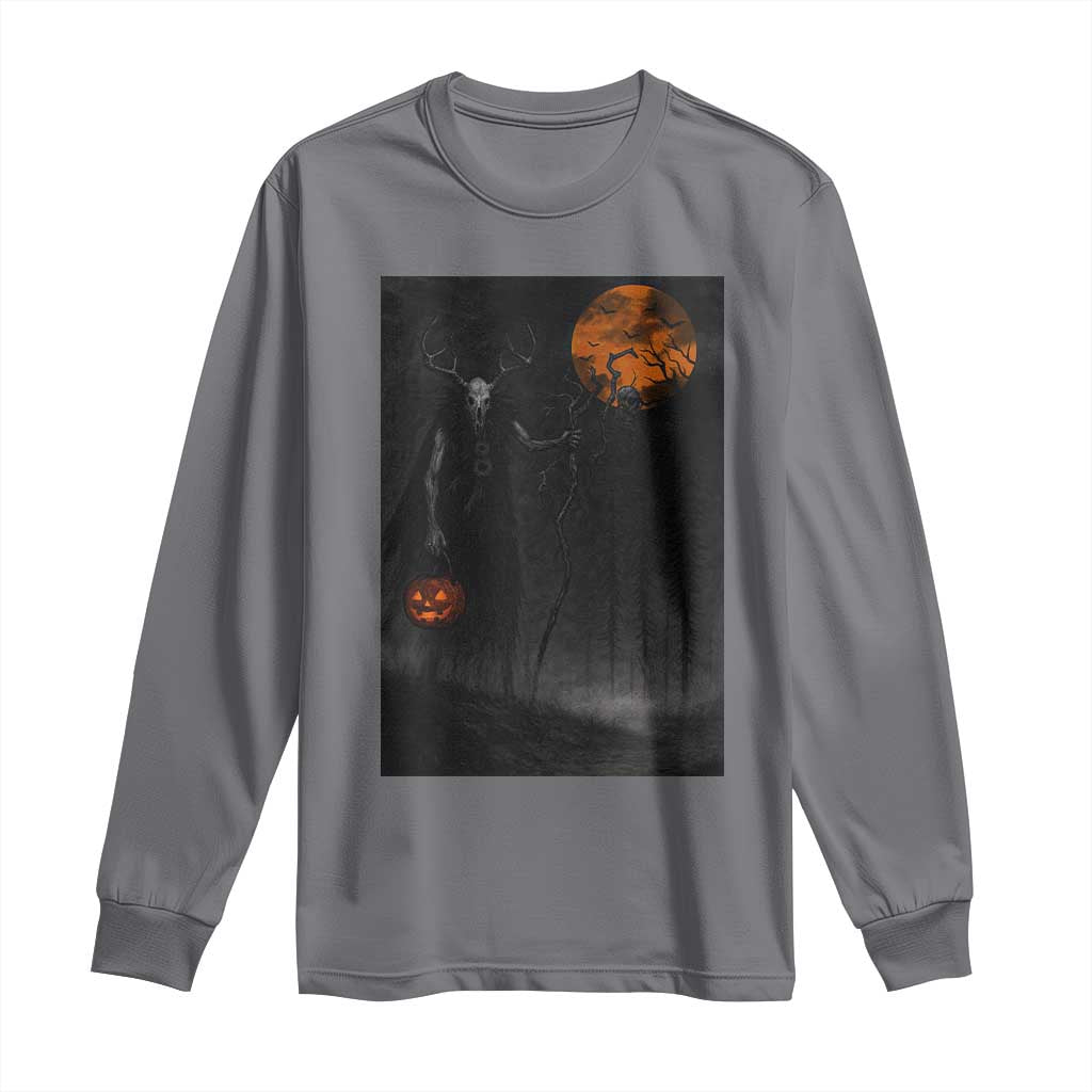 Halloween Wendigo Long Sleeve Shirt Scary Pumpkin Moon - Wonder Print Shop
