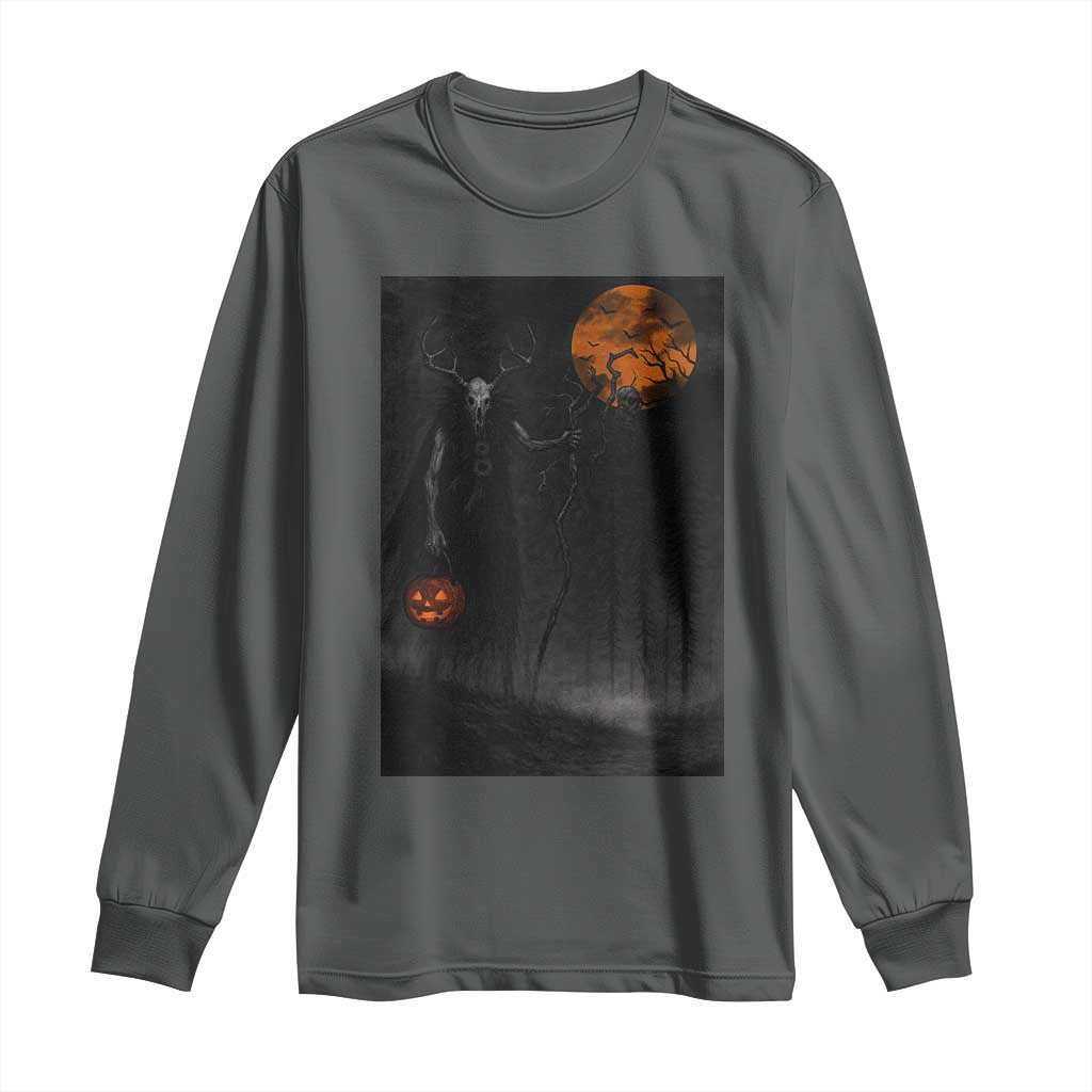 Halloween Wendigo Long Sleeve Shirt Scary Pumpkin Moon - Wonder Print Shop