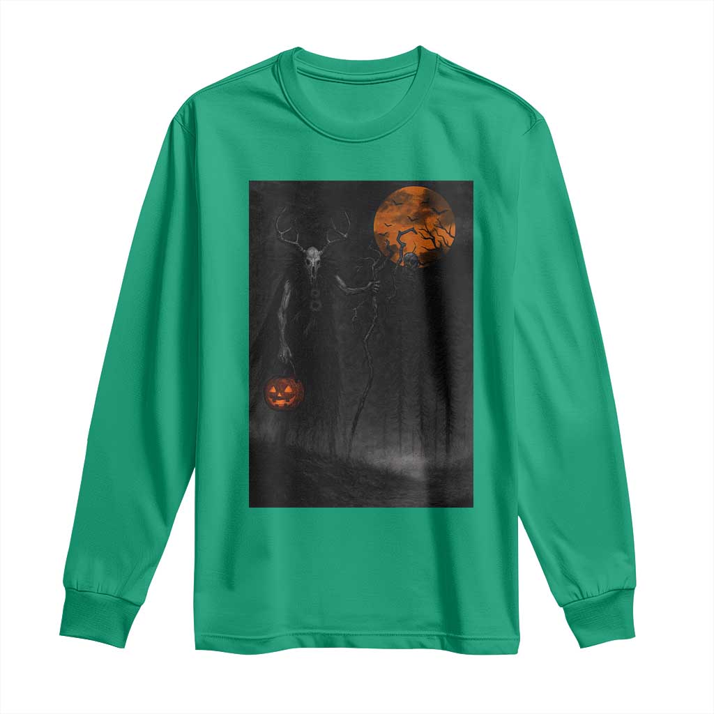 Halloween Wendigo Long Sleeve Shirt Scary Pumpkin Moon - Wonder Print Shop