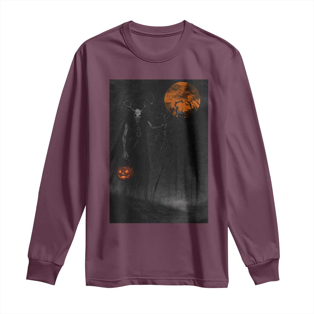 Halloween Wendigo Long Sleeve Shirt Scary Pumpkin Moon - Wonder Print Shop