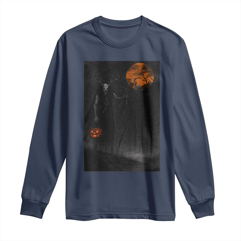 Halloween Wendigo Long Sleeve Shirt Scary Pumpkin Moon - Wonder Print Shop
