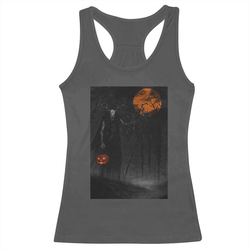 Halloween Wendigo Racerback Tank Top Scary Pumpkin Moon - Wonder Print Shop