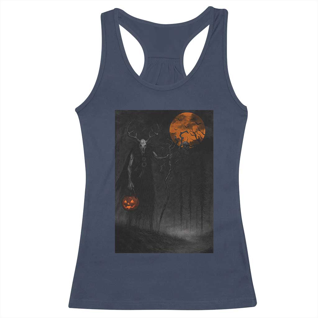Halloween Wendigo Racerback Tank Top Scary Pumpkin Moon - Wonder Print Shop