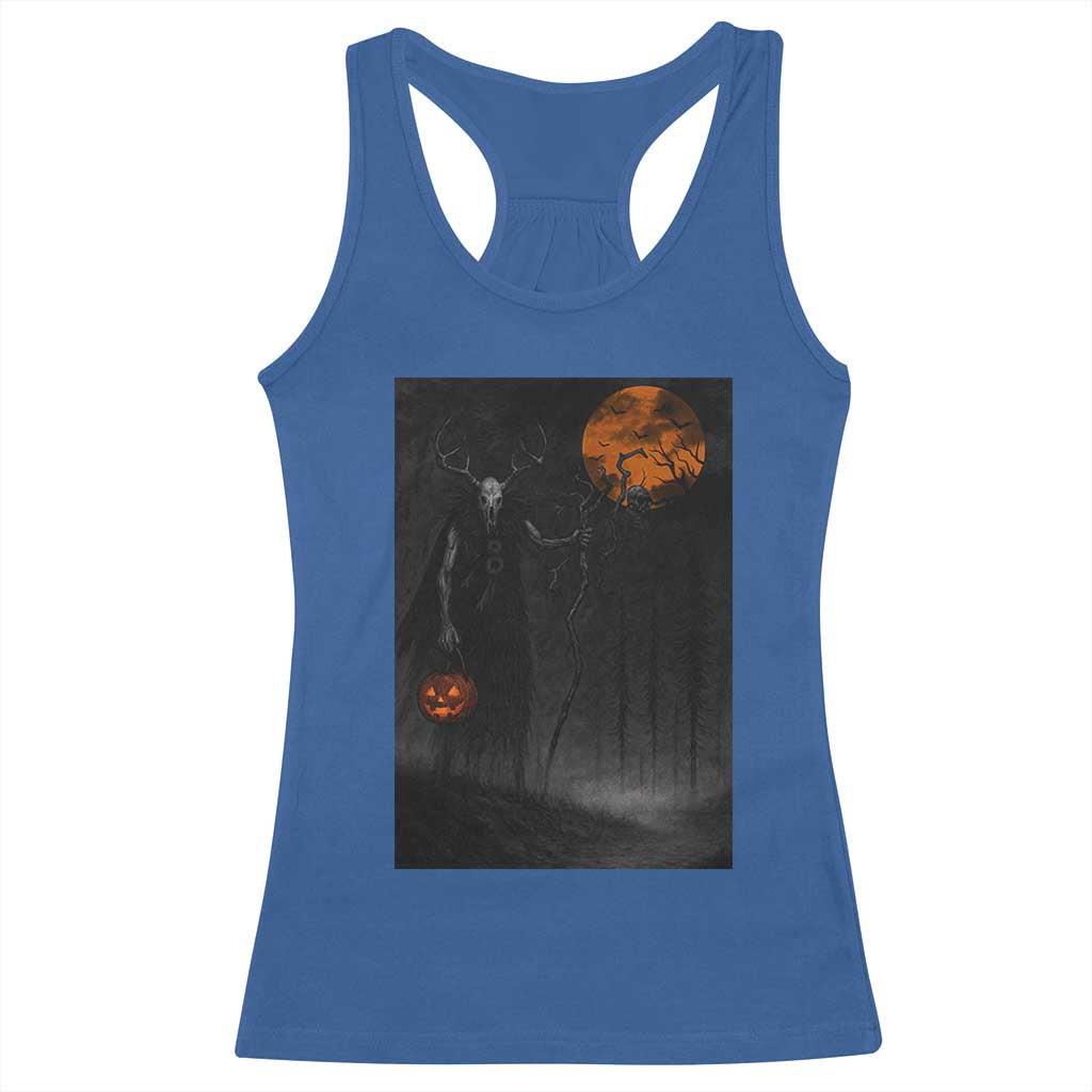 Halloween Wendigo Racerback Tank Top Scary Pumpkin Moon - Wonder Print Shop