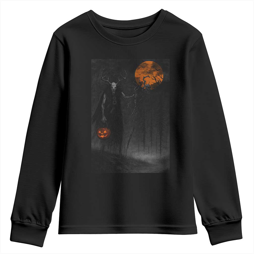 Halloween Wendigo Youth Sweatshirt Scary Pumpkin Moon - Wonder Print Shop