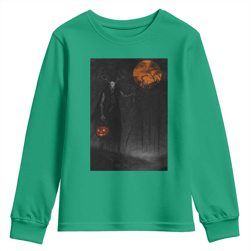 Halloween Wendigo Youth Sweatshirt Scary Pumpkin Moon - Wonder Print Shop