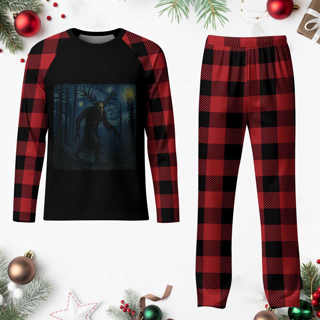 Wendigo Starry Night Plaid Pajama Set Van Gogh Dark Fantasy Cryptid Lovers - Wonder Print Shop