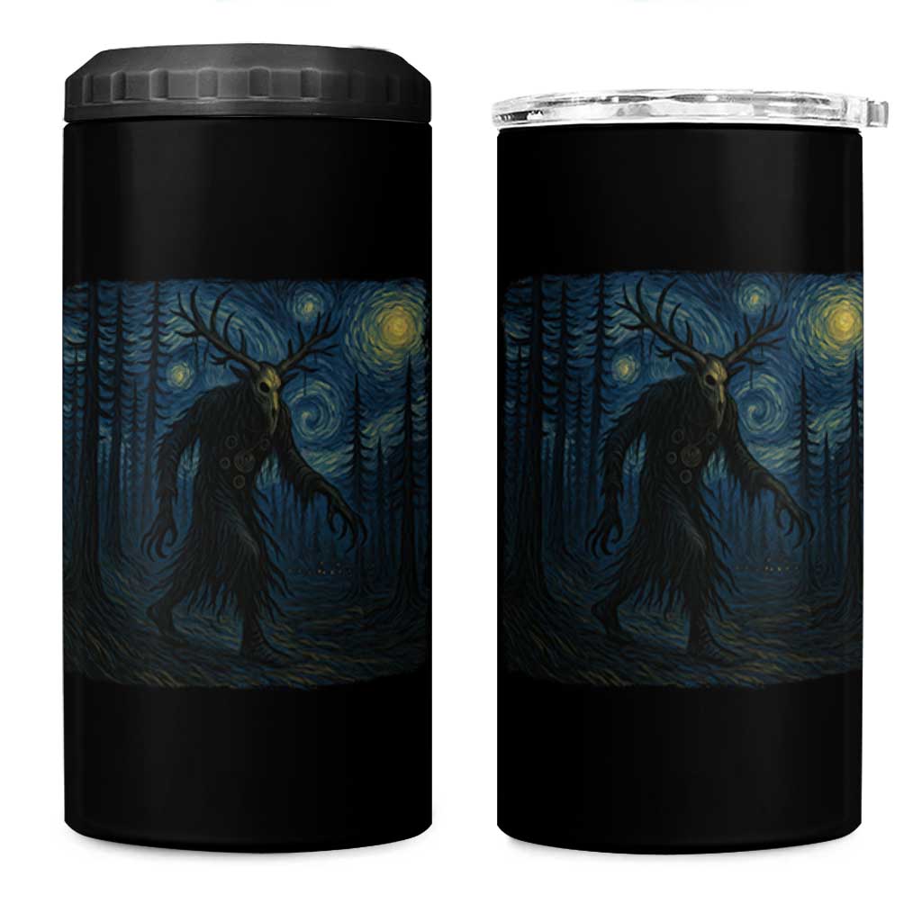 Wendigo Starry Night 4 in 1 Can Cooler Tumbler Van Gogh Dark Fantasy Cryptid Lovers - Wonder Print Shop